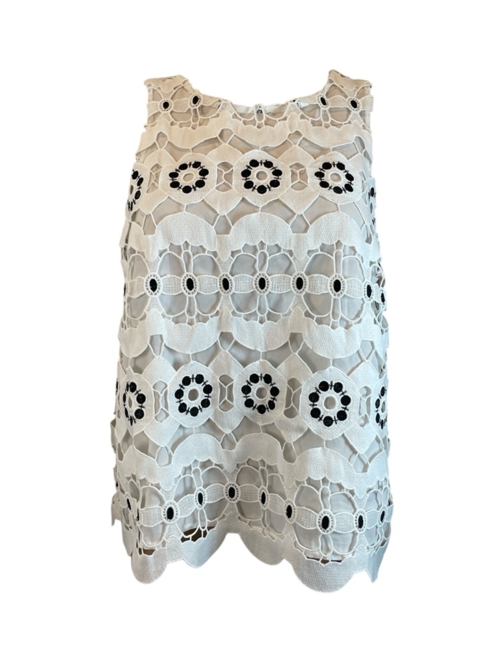 HD in Paris By Anthropologie White Eyelet Lace Sleeveless Top with Black Accent